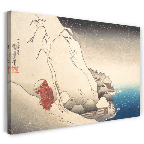 Leinwandbild Utagawa Kuniyoshi - Mönch Nichiren im Exil auf der Insel Sado, aus der Serie "Illustration berühmter Mönche"