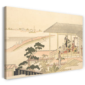 Leinwandbild Kitagawa Utamaro - Eine Feier mit Feiernden in einem Haus im Yoshiwara in einer Mondscheinnacht