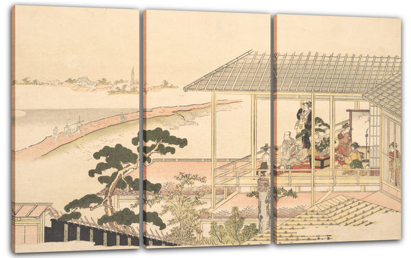 Leinwandbild Kitagawa Utamaro - Eine Feier mit Feiernden in einem Haus im Yoshiwara in einer Mondscheinnacht