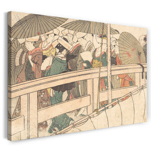 Leinwandbild Kitagawa Utamaro - Frauen auf einer Brücke, aus dem Bildband Blumen der vier Jahreszeiten