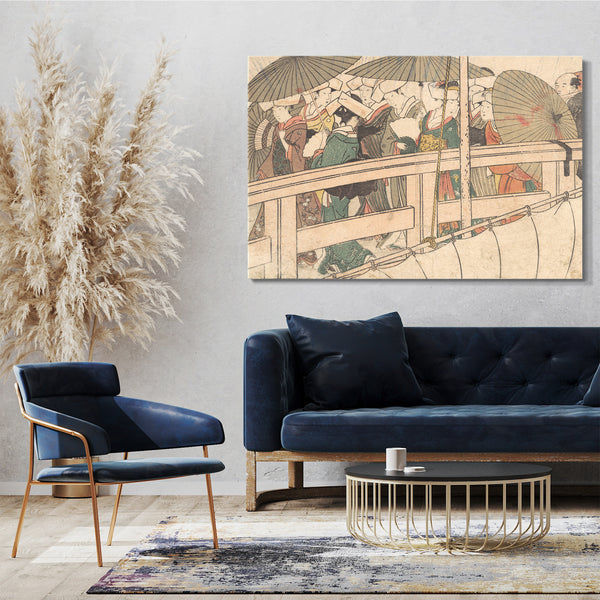 Leinwandbild Kitagawa Utamaro - Frauen auf einer Brücke, aus dem Bildband Blumen der vier Jahreszeiten