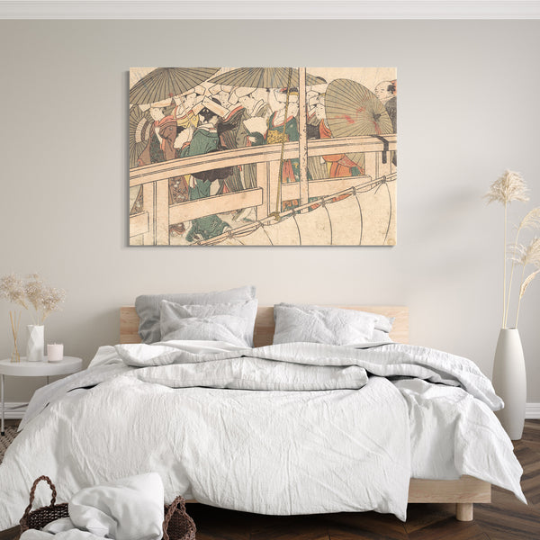 Leinwandbild Kitagawa Utamaro - Frauen auf einer Brücke, aus dem Bildband Blumen der vier Jahreszeiten