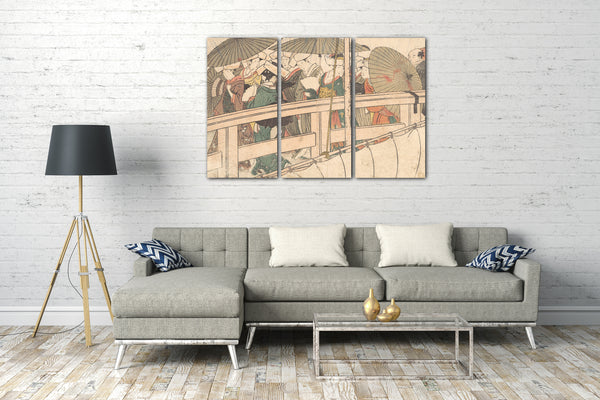 Leinwandbild Kitagawa Utamaro - Frauen auf einer Brücke, aus dem Bildband Blumen der vier Jahreszeiten