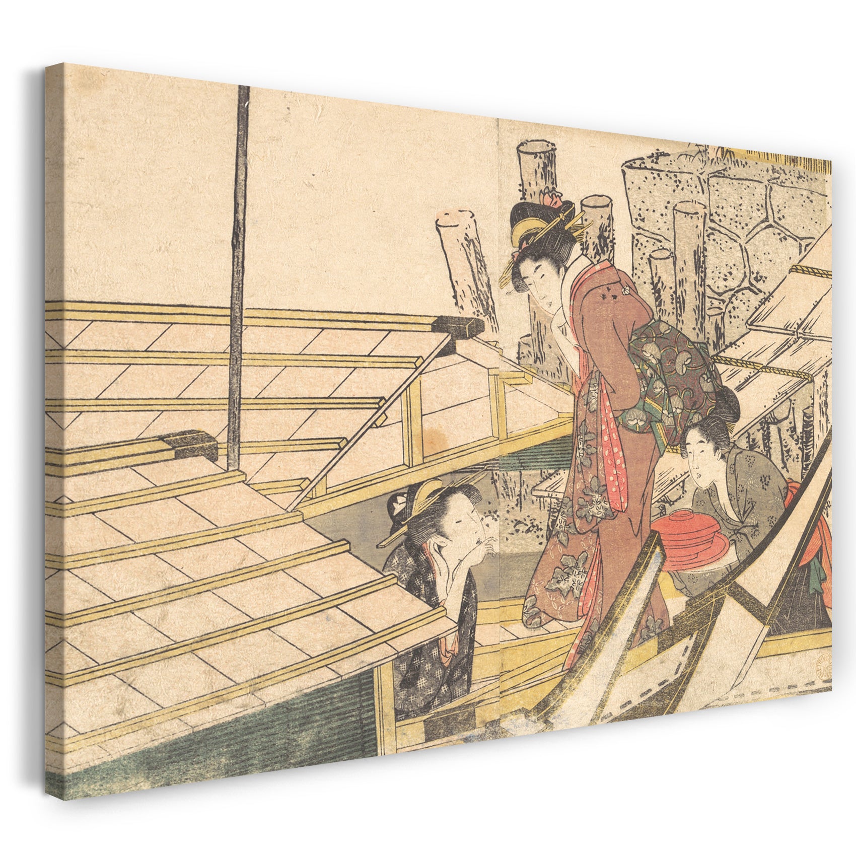 Leinwandbild Kitagawa Utamaro - Mädchen an Bord eines Bootes, aus dem Bildband Blumen der vier Jahreszeiten