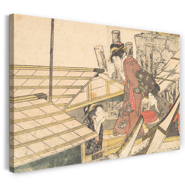 Leinwandbild Kitagawa Utamaro - Mädchen an Bord eines Bootes, aus dem Bildband Blumen der vier Jahreszeiten