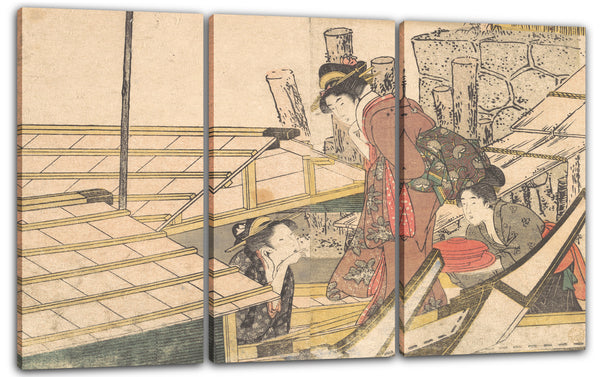 Leinwandbild Kitagawa Utamaro - Mädchen an Bord eines Bootes, aus dem Bildband Blumen der vier Jahreszeiten