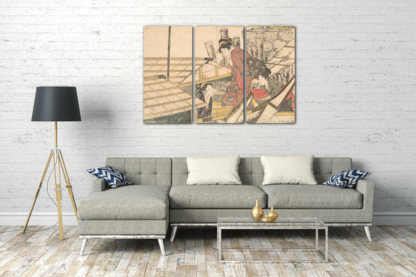 Leinwandbild Kitagawa Utamaro - Mädchen an Bord eines Bootes, aus dem Bildband Blumen der vier Jahreszeiten