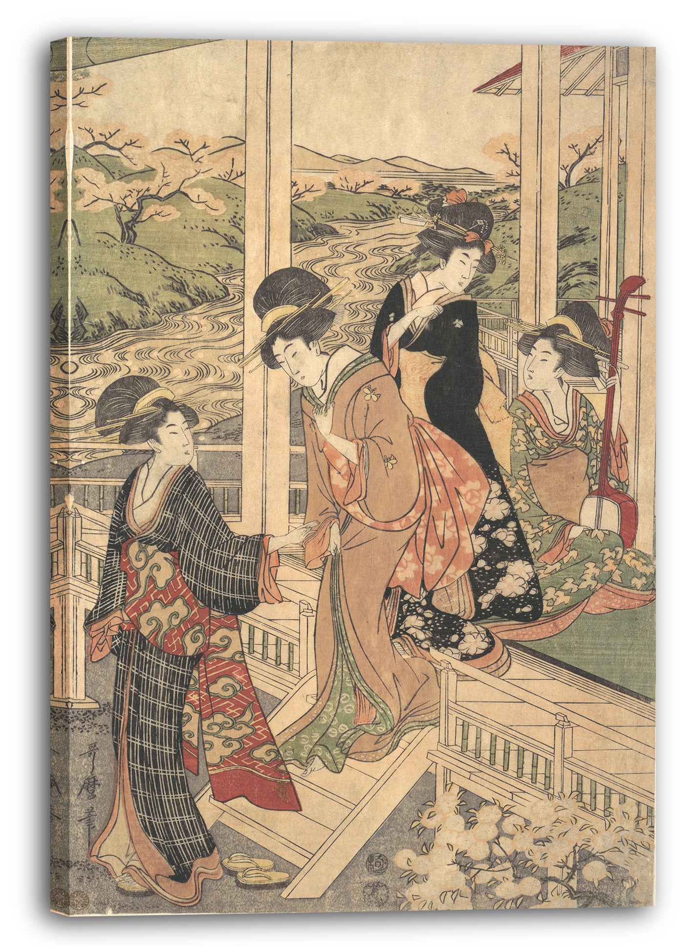 Leinwandbild Utamaro II - Gruppe von Frauen auf dem Engawa eines Landhauses, in der Kirschblütenzeit