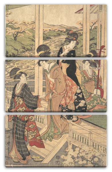 Leinwandbild Utamaro II - Gruppe von Frauen auf dem Engawa eines Landhauses, in der Kirschblütenzeit