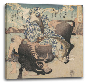 Leinwandbild Utagawa Kuniyoshi - Roshungi (chinesisch, Lu Zhunyi) als Frau mit einer Pfeife und auf einem Büffel reitend