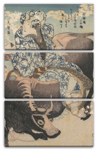 Leinwandbild Utagawa Kuniyoshi - Roshungi (chinesisch, Lu Zhunyi) als Frau mit einer Pfeife und auf einem Büffel reitend