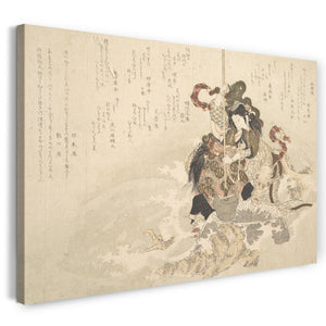 Leinwandbild Totoya Hokkei - Otchime, die Tochter des Meeresgottes, mit einem Drachen auf einem Felsen