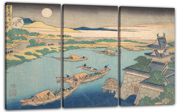 Leinwandbild Katsushika Hokusai - Mondlicht am Yodo-Fluss (Yodogawa), aus der Serie Schnee, Mond und Blumen (Setsugekka)