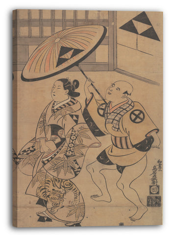Leinwandbild Torii Kiyonobu - Der Schauspieler Ikushima Daikichi als Oiran auf einer Parade in den Straßen des Yoshiwara