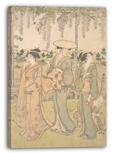 Leinwandbild Torii Kiyonaga - Drei Frauen und ein kleiner Junge unter einer Glyzinie-Laube am Strom-Ufer