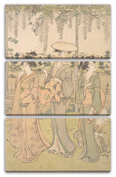 Leinwandbild Torii Kiyonaga - Drei Frauen und ein kleiner Junge unter einer Glyzinie-Laube am Strom-Ufer