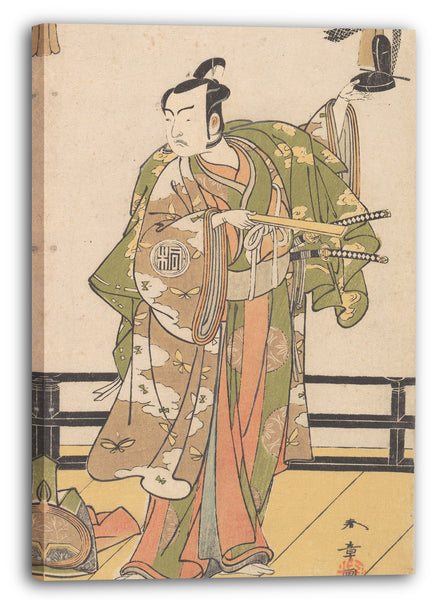 Leinwandbild Katsukawa Shunshō - Arashi Sangoro als Samurai, der auf der Veranda eines großen Hauses steht