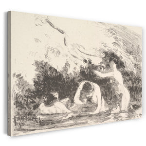 Leinwandbild Camille Pissarro - Badegäste im Schatten der bewaldeten Ufer