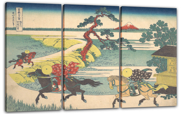 Leinwandbild Katsushika Hokusai - Sekiya Dorf am Sumida-Fluss (Sumidagawa Sekiya no Sato), aus der Serie Sechsunddreißig Ansichten des Berges Fuji (Fugaku sanjūrokkei)
