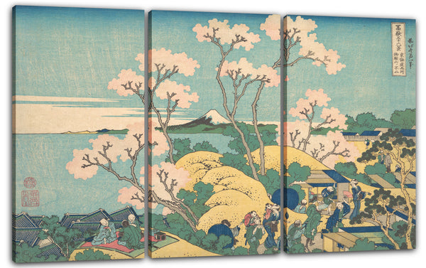 Leinwandbild Katsushika Hokusai - Fuji von Gotenyama am Tōkaidō bei Shinagawa (Tōkaidō Shinagawa Gotenyama no Fuji), aus der Serie Sechsunddreißig Ansichten des Berges Fuji (Fugaku sanjūrokkei)