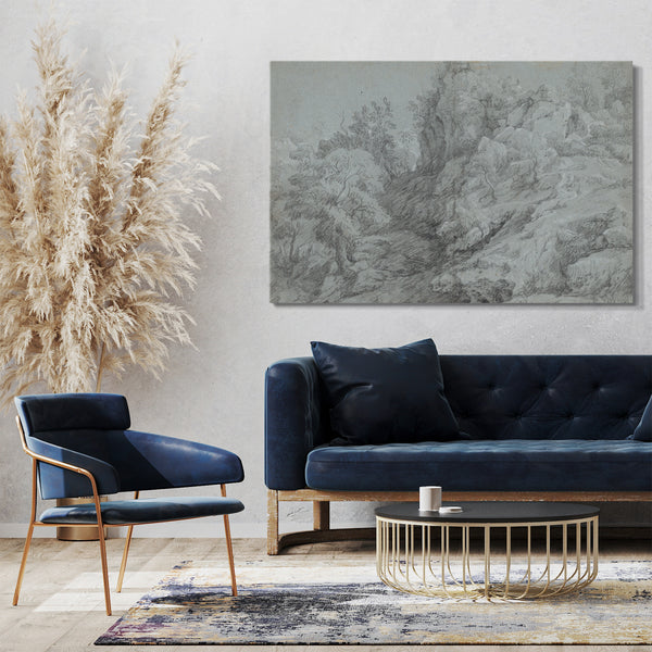 Leinwandbild Raphael Lamar West - Eine bewaldete und felsige Landschaft