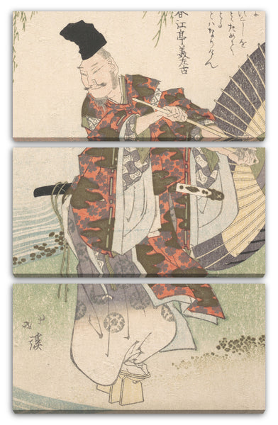 Leinwandbild Totoya Hokkei - Ono no Tofu stehend auf der Bank eines Stromes und beobachtet einen springenden Frosch, der einen Weide-Zweig fangen will