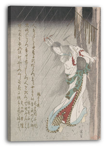 Leinwandbild Totoya Hokkei - Ushi-no-toki mairi Frau im Regen um Mitternacht, die einen Nagel in einen Baum schlägt, um das Böse auf ihren untreuen Liebhaber zu beschwören