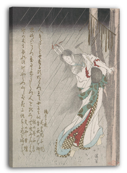 Leinwandbild Totoya Hokkei - Ushi-no-toki mairi Frau im Regen um Mitternacht, die einen Nagel in einen Baum schlägt, um das Böse auf ihren untreuen Liebhaber zu beschwören