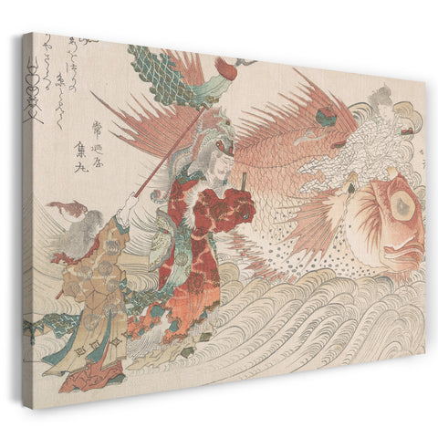 Leinwandbild Totoya Hokkei - Urashima Taro Auf dem Rücken eines Tai Fish nach Hause kehren