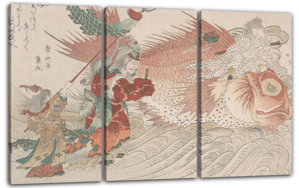 Leinwandbild Totoya Hokkei - Urashima Taro Auf dem Rücken eines Tai Fish nach Hause kehren