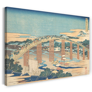 Leinwandbild Katsushika Hokusai - Die Yahagi-Brücke in Okazaki am Tōkaidō (Tōkaidō Okazaki Yahagi no hashi), aus der Serie Bemerkenswerte Ansichten von Brücken in verschiedenen Provinzen (Shokoku meikyō kiran)