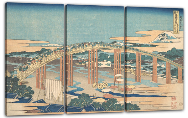 Leinwandbild Katsushika Hokusai - Die Yahagi-Brücke in Okazaki am Tōkaidō (Tōkaidō Okazaki Yahagi no hashi), aus der Serie Bemerkenswerte Ansichten von Brücken in verschiedenen Provinzen (Shokoku meikyō kiran)