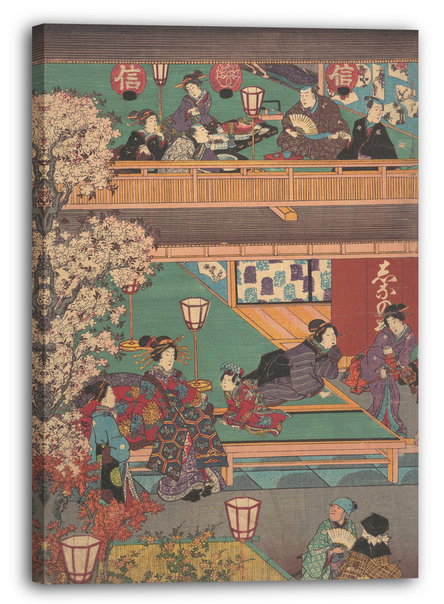 Leinwandbild Nicht identifizierter Künstler Japanisch - Früher Abend im Yoshiwara Gasthaus