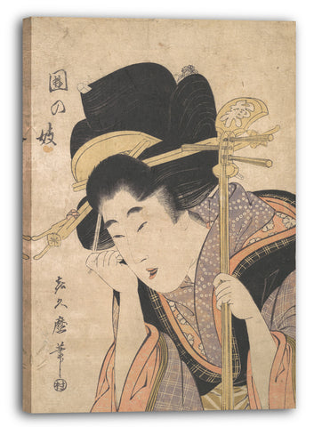 Leinwandbild Kitagawa Kikumaro - Eine Geisha mit einem Shamisen