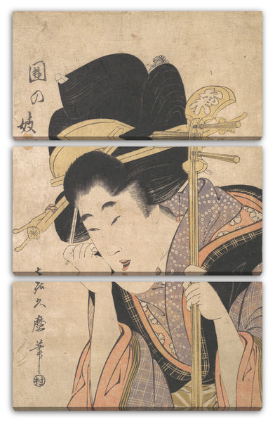 Leinwandbild Kitagawa Kikumaro - Eine Geisha mit einem Shamisen