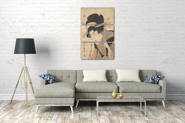 Leinwandbild Kitagawa Kikumaro - Eine Geisha mit einem Shamisen
