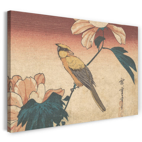 Leinwandbild Utagawa Hiroshige - Hibiscus Mutabilis und Jay