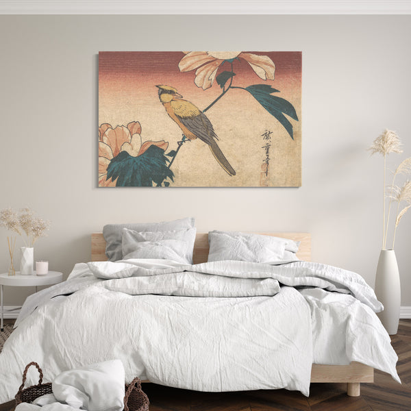 Leinwandbild Utagawa Hiroshige - Hibiscus Mutabilis und Jay
