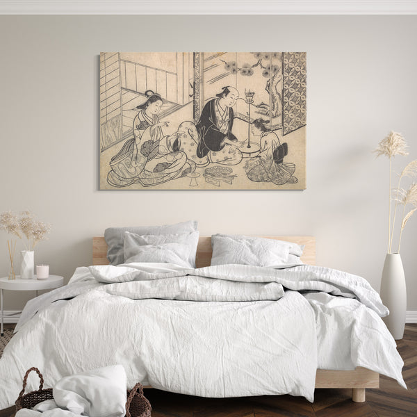 Leinwandbild Hasegawa Mitsunobu - Interieur, drei Figuren: Sake Party