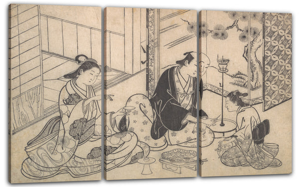 Leinwandbild Hasegawa Mitsunobu - Interieur, drei Figuren: Sake Party