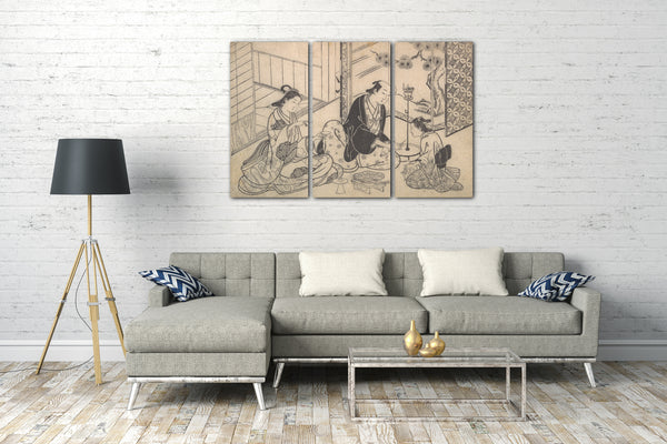 Leinwandbild Hasegawa Mitsunobu - Interieur, drei Figuren: Sake Party
