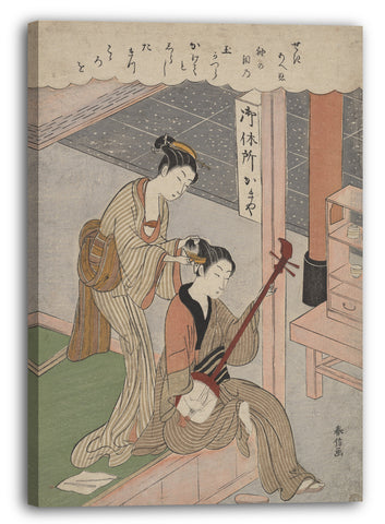 Leinwandbild Suzuki Harunobu - Sein Haar kämmen