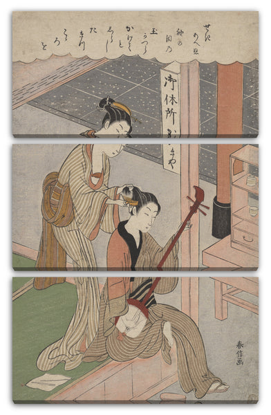 Leinwandbild Suzuki Harunobu - Sein Haar kämmen