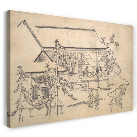 Leinwandbild Hishikawa Moronobu - Blumen-Betrachtungs-Szene