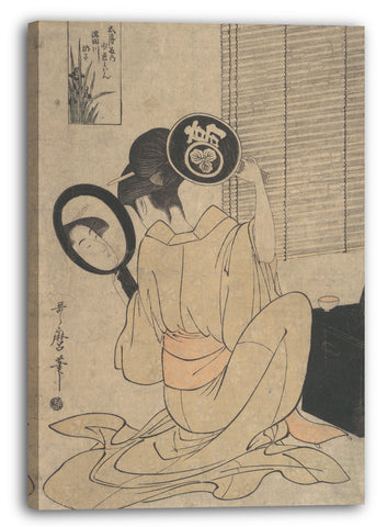 Leinwandbild Kitagawa Utamaro - Takashima Ohisa benutzt zwei Spiegel, um ihre Frisur zu betrachten
