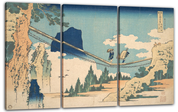 Leinwandbild Katsushika Hokusai - Die Hängebrücke an der Grenze der Hida und Etchū Provinzen (Hietsu no sakai tsuribashi), aus der Serie Bemerkenswerte Ansichten von Brücken in verschiedenen Provinzen (Shokoku meikyō kiran)