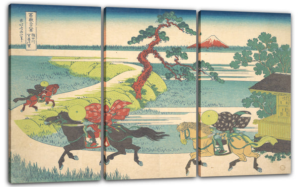Leinwandbild Katsushika Hokusai - Sekiya Dorf am Sumida Fluss (Sumidagawa Sekiya no Sato), aus der Serie Sechsunddreißig Ansichten des Berges Fuji (Fugaku sanjūrokkei)