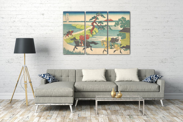 Leinwandbild Katsushika Hokusai - Sekiya Dorf am Sumida Fluss (Sumidagawa Sekiya no Sato), aus der Serie Sechsunddreißig Ansichten des Berges Fuji (Fugaku sanjūrokkei)