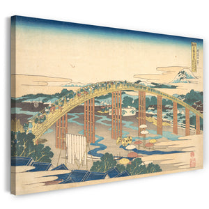 Leinwandbild Katsushika Hokusai - Die Yahagi-Brücke in Okazaki am Tōkaidō (Tōkaidō Okazaki Yahagi no hashi), aus der Serie Bemerkenswerte Ansichten von Brücken in verschiedenen Provinzen (Shokoku meikyō kiran)