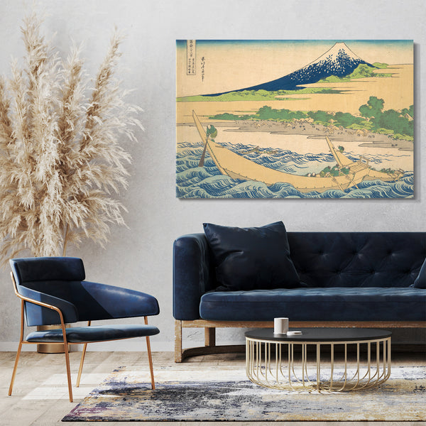 Leinwandbild Katsushika Hokusai - Tago Bucht in der Nähe von Ejiri am Tōkaidō (Tōkaidō Ejiri Tago no ura ryaku zu), aus der Serie Sechsunddreißig Ansichten des Berges Fuji (Fugaku sanjūrokkei)